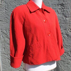 JONES NEW YORK JACKET WOMAN SIZE 6 RED L/W LARGE BUTTON FRONT LONG SLEEVE POCKET